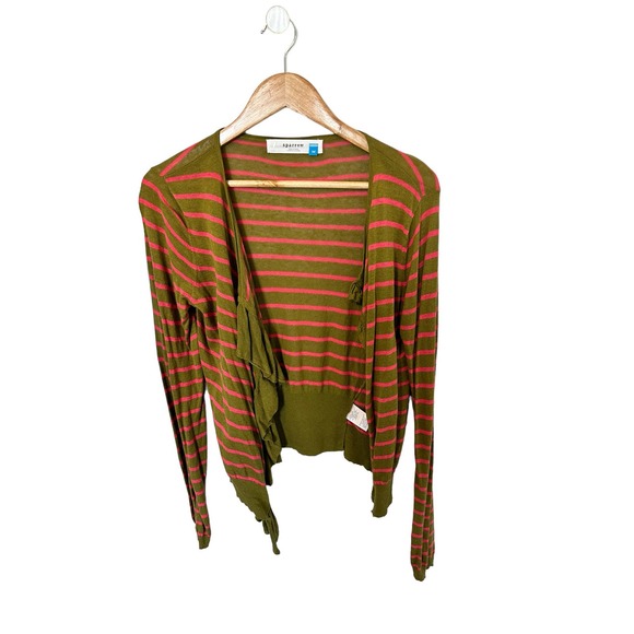 Anthropologie Sparrow Open Ruffles Cardigan Striped Green and Pink M - Picture 1 of 5